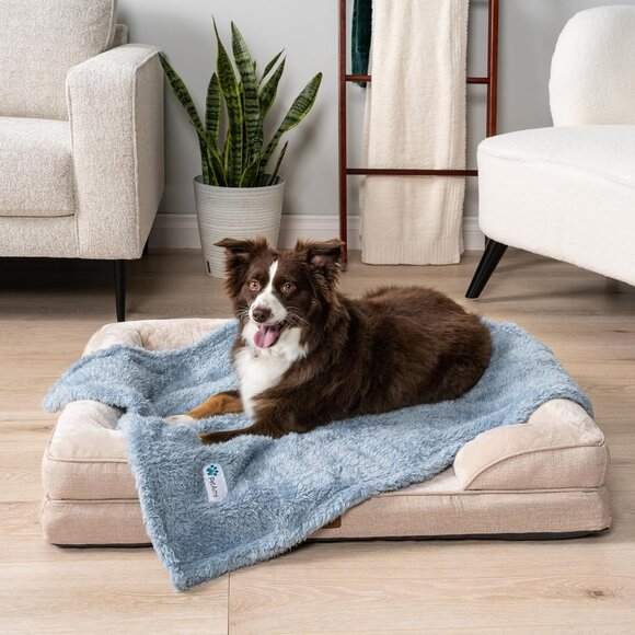 Dog Blanket for Small Medium Dogs Blue, Fluffy Soft Puppy Blanket, Sherpa Fleece - Picture 2 of 8